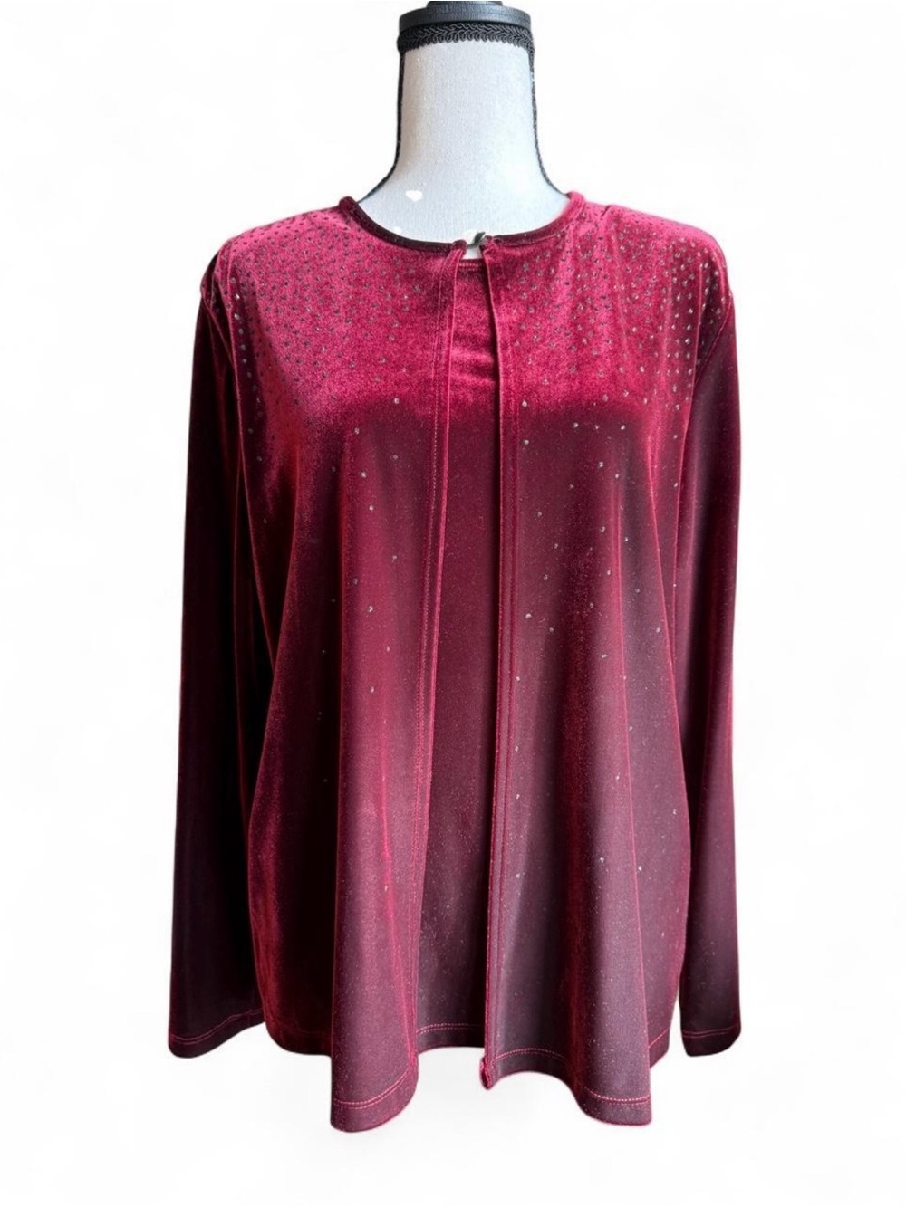 Vtg Christie & Jill Maroon Velvet Rhinestone Top L 90s Whimsygoth Blouse Y2K